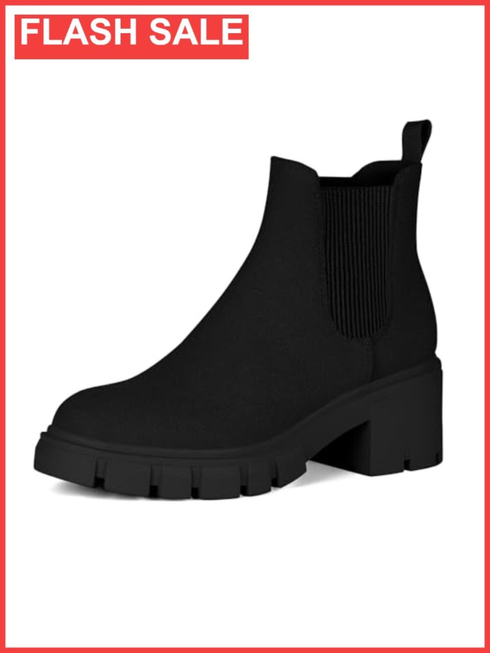 Suede Faux Leather Chelsea Ankle Boots Slip On Block Heel